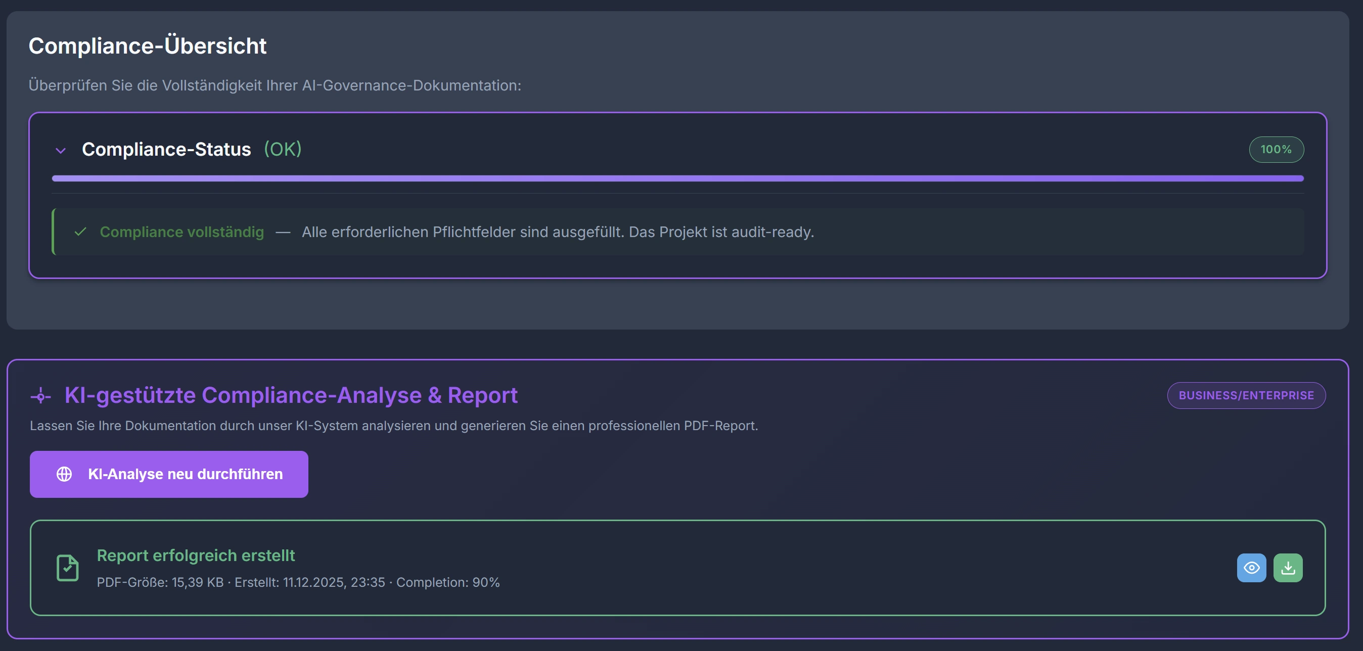 MitigateX AI Governance Workflow mit strukturierten Feldern